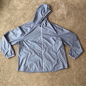 Asics Womens Lightweight Blue Hooded Packable Full Zip Rain Jacket Size 2XL